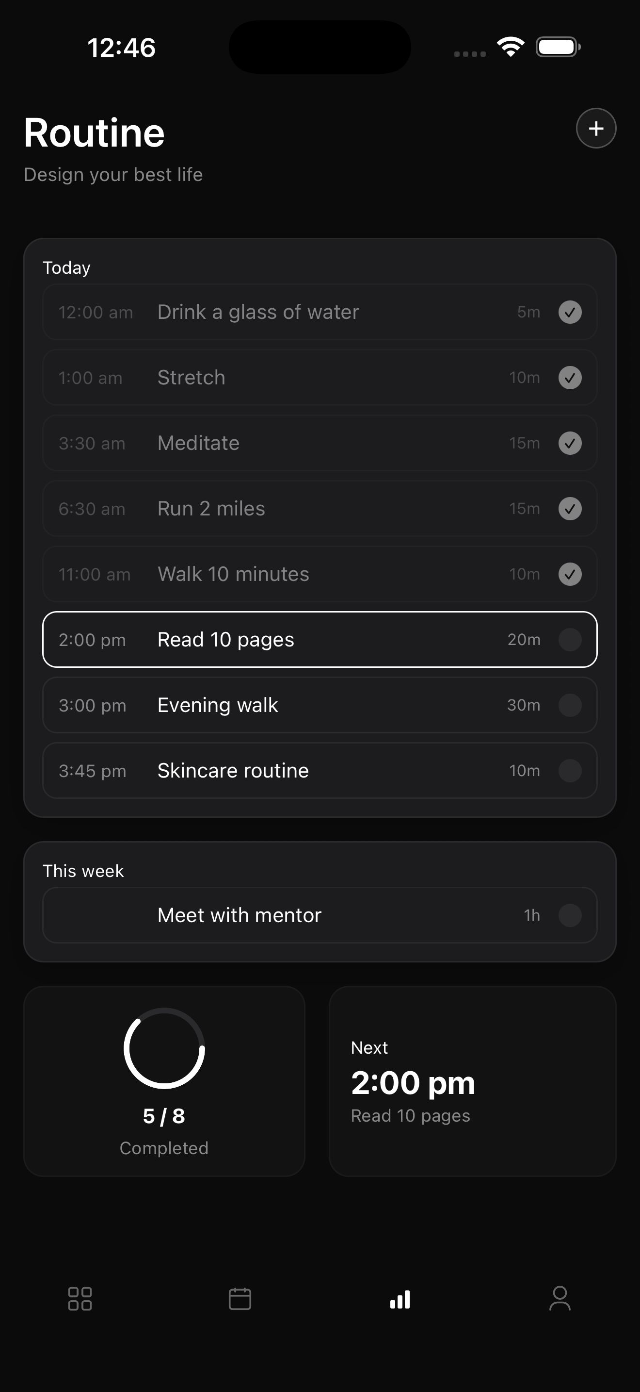 Elevate Habits App - Routine